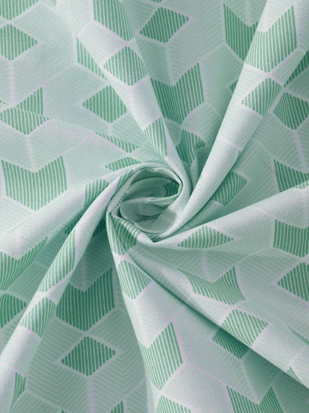 KLOTTHE Green Geometric Cotton 300 TC King Fine Bedsheet with 2 Pillow Covers-250 x 220 cm