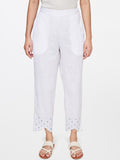 Global Desi Women White Printed Straight Fit Trousers