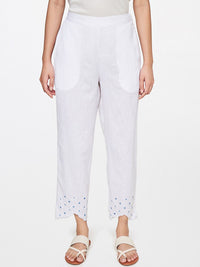 Global Desi Women White Printed Straight Fit Trousers