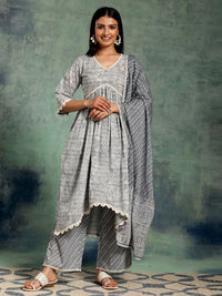Libas Bandhani Printed Pleated Pure Cotton Kurta with Palazzos & With Dupatta