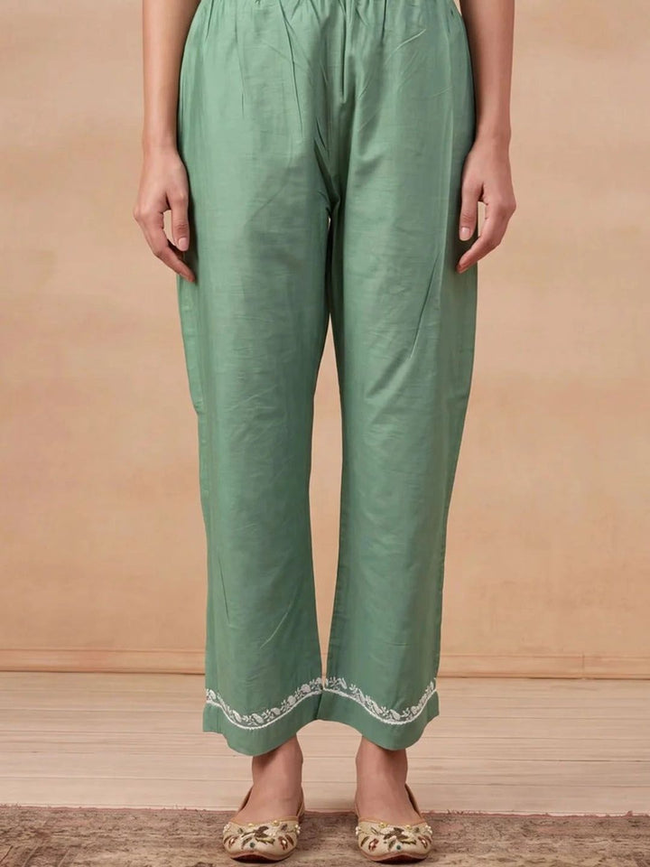 House of Chikankari Women Ethnic Motifs Embroidered Regular Thread Work Chanderi Silk Kurta with Trousers