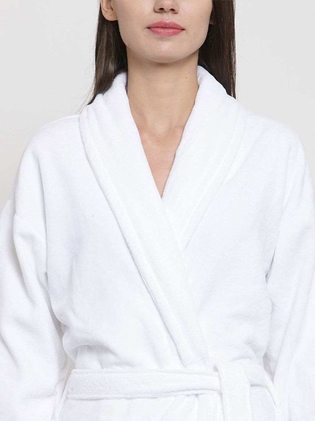 MYTRIDENT Women White Pure Cotton Bath Robe With 2 Front Pockets