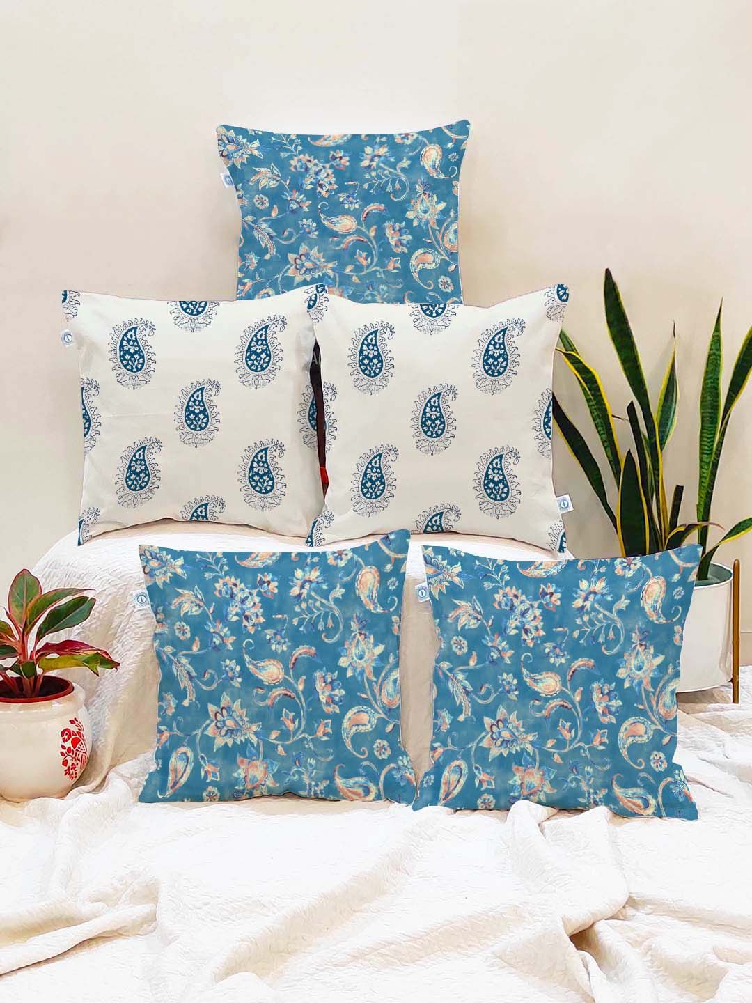 STITCHNEST Set of 5 Ethnic Motifs Square Cushion Covers