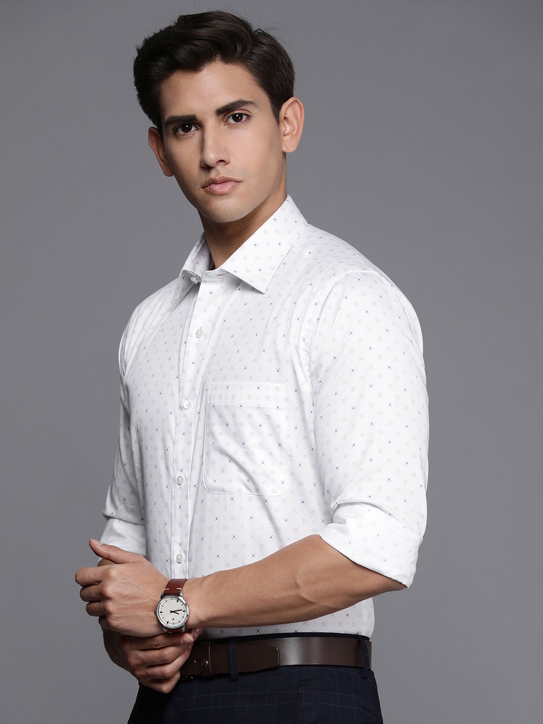 Raymond Pure Cotton Slim Fit Opaque Printed Formal Shirt