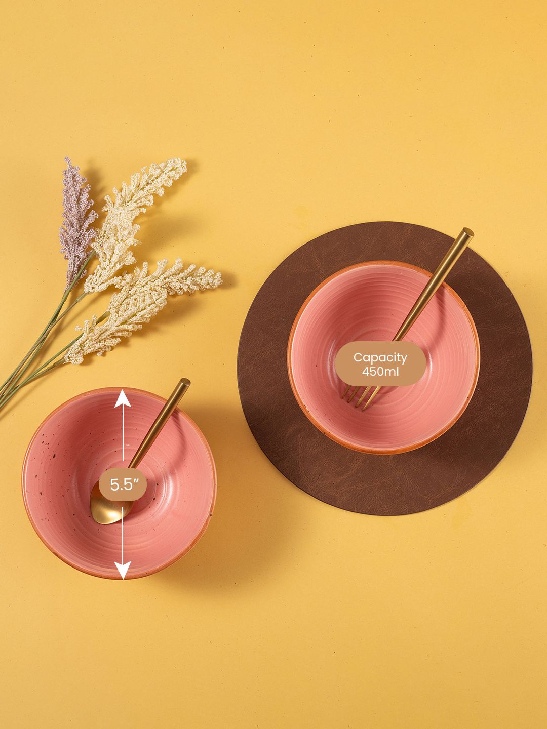 URBAN SPACE Pink 2 Pieces Printed Matte Dishwasher and Microwave Safe Bowls