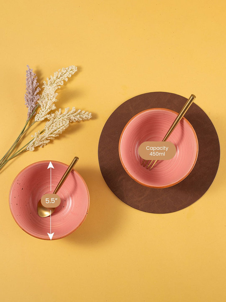 URBAN SPACE Pink 2 Pieces Printed Matte Dishwasher and Microwave Safe Bowls