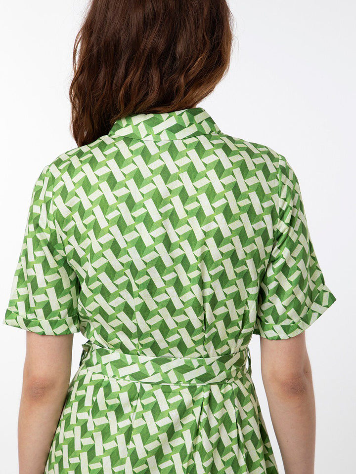 RAREISM Geometric Printed Cotton Midi Shirt Dress