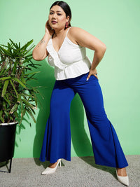 SASSAFRAS Curve Plus Size Women High-Rise Blue Flared Trousers