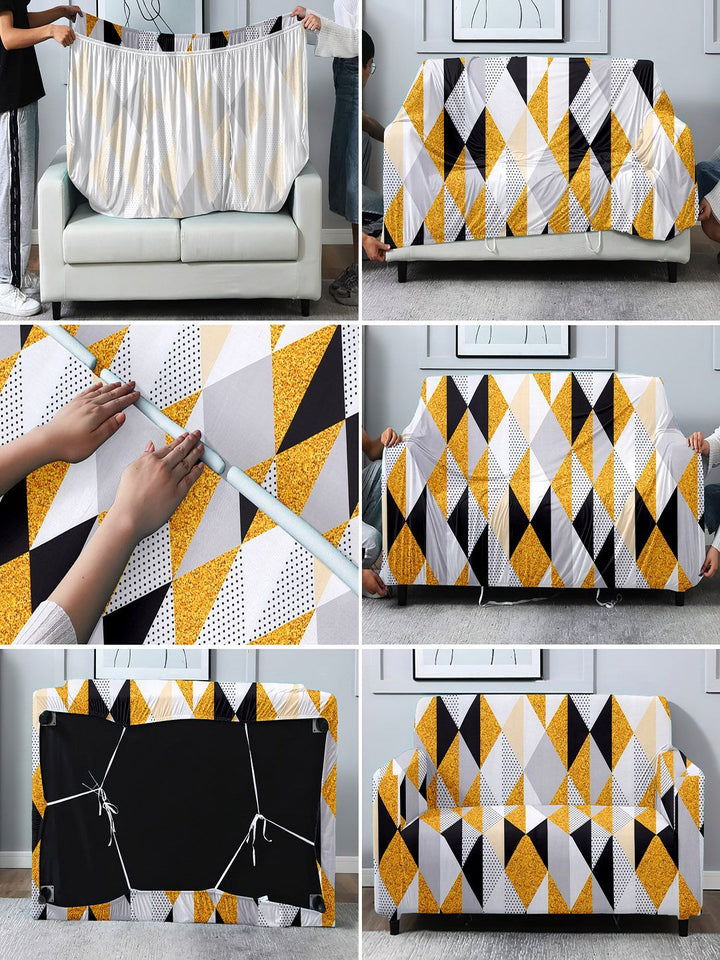 Cortina White & Yellow Printed 3-Seater Stretchable Non-Slip Sofa Slipcover