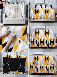 Cortina White & Yellow Printed 3-Seater Stretchable Non-Slip Sofa Slipcover