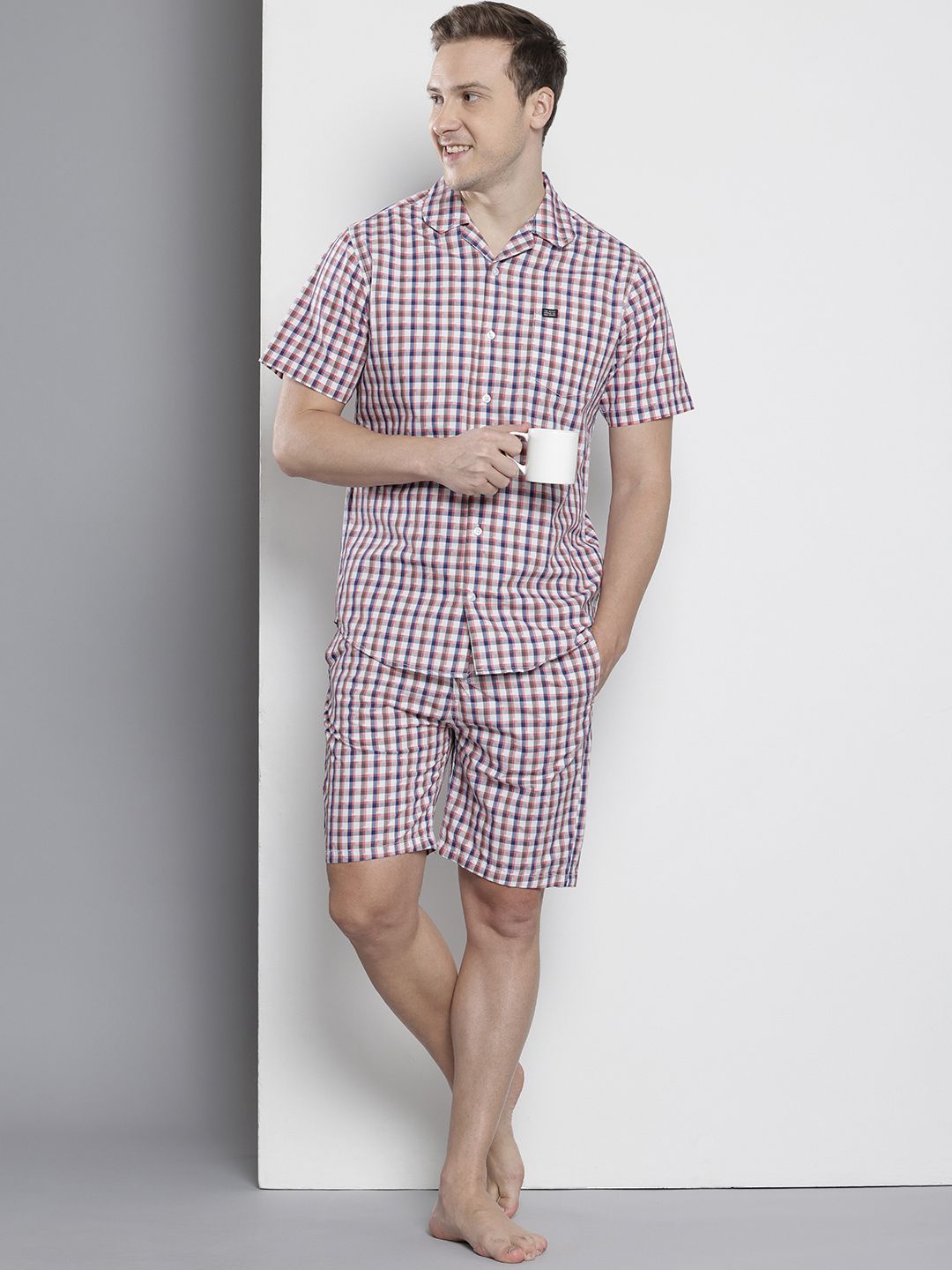 The Indian Garage Co Men Pure Cotton Checked Night suit