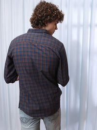 The Indian Garage Co Men Navy Blue & Brown Checked Casual Shirt