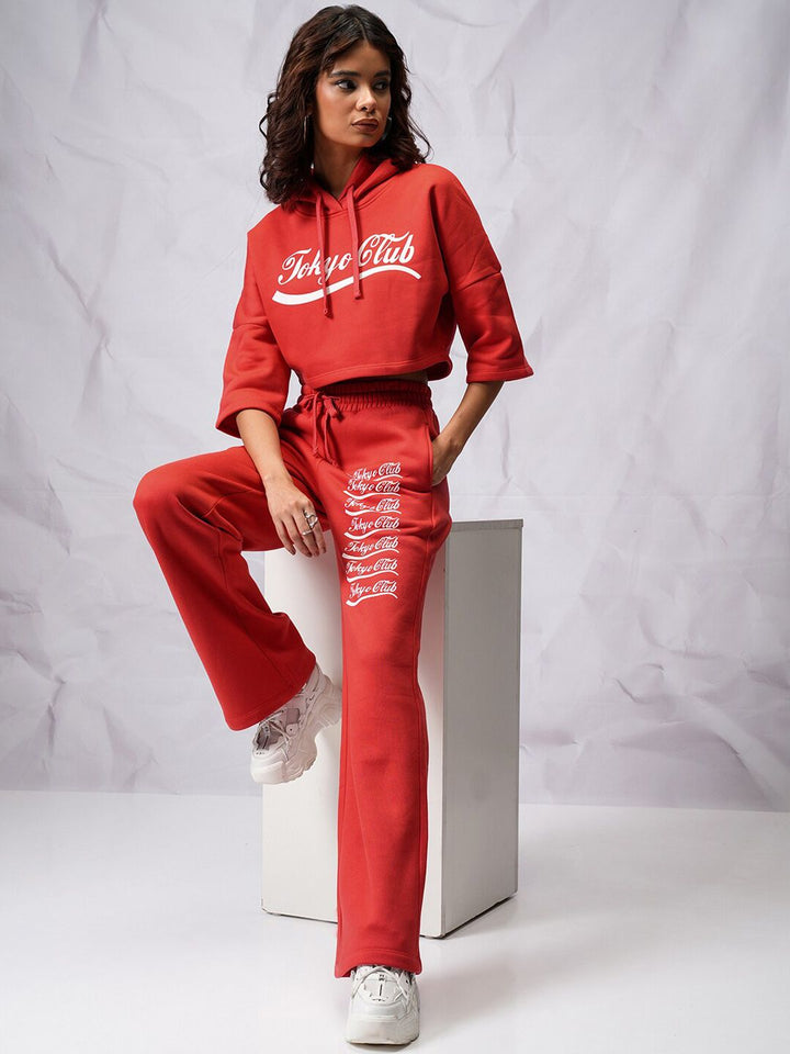 Tokyo Talkies Printed Hooded Terry Relaxed fit Sweatshirt with Trousers