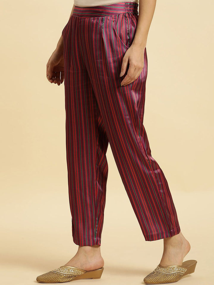 W Women Striped Straight Fit Pleated Trousers
