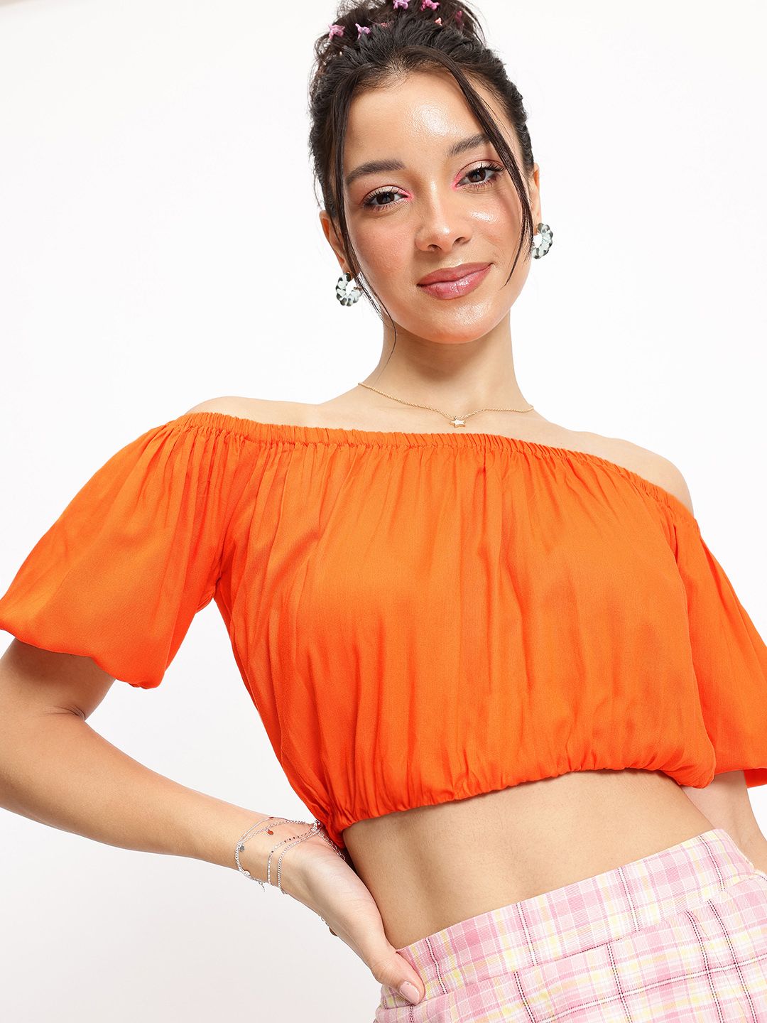 DressBerry Sunset Siren Pleated Blouson Crop Top