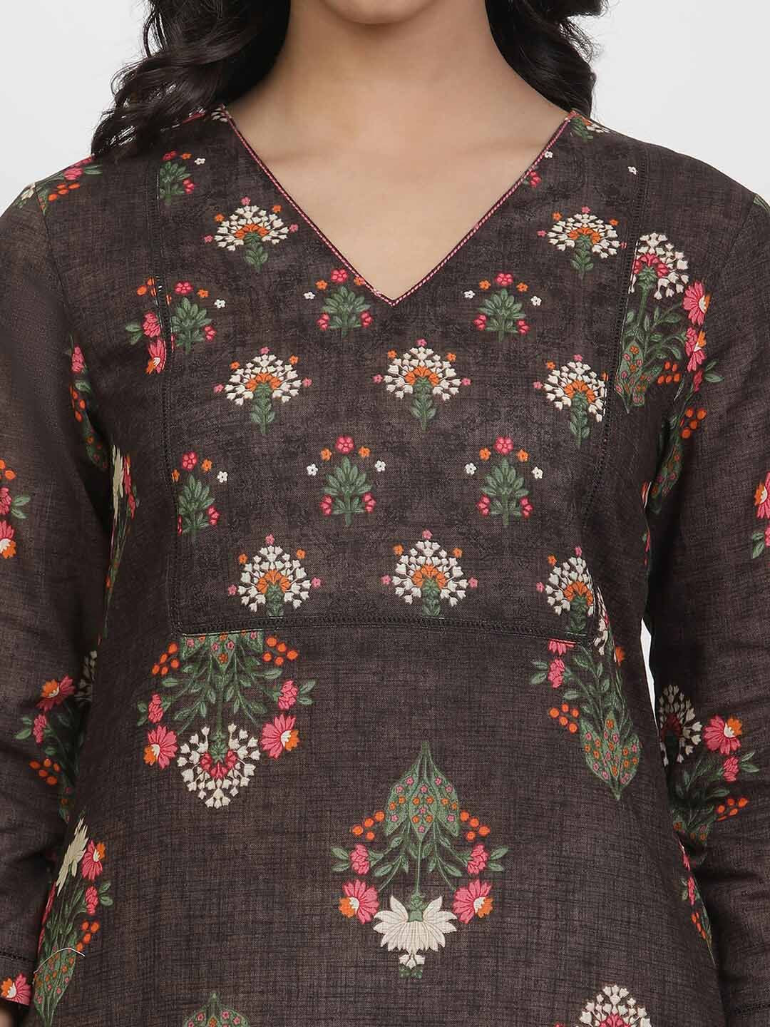 W Women Floral Printed V-Neck Kurta