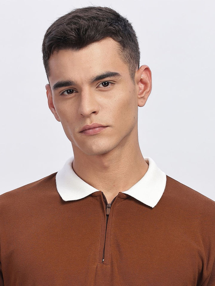 ADRO Men Solid Polo Collar Cotton T-shirt