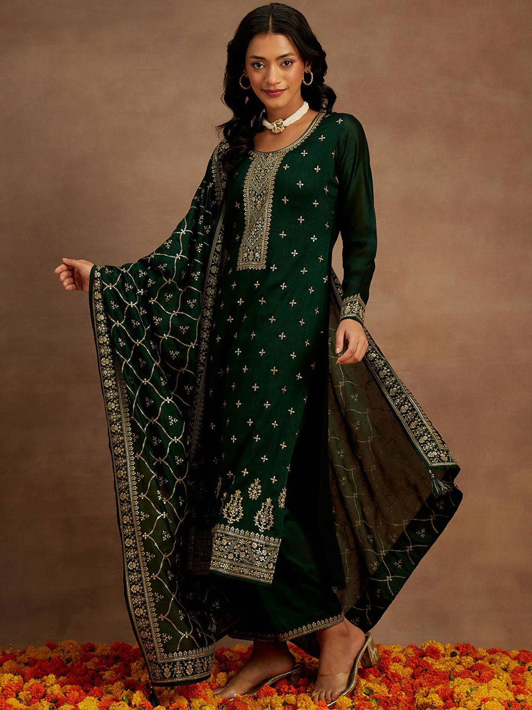 Libas Ethnic Motifs Embroidered Regular Kurta With Trousers & Dupatta