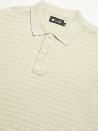 THE BEAR HOUSE Men Self Design Polo Collar Pure Cotton T-shirt