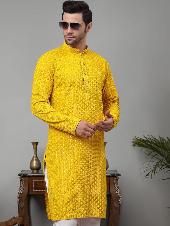 Jompers Floral Embroidered Chikankari Mandarin Collar Straight Kurta