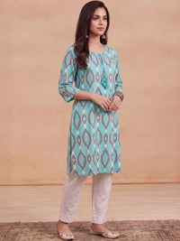 Kurta Bercetak Geometrik Rumah Wanita Chikankari