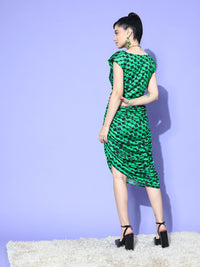 Antheaa Printed Cowl Neck Sheath Midi Dress