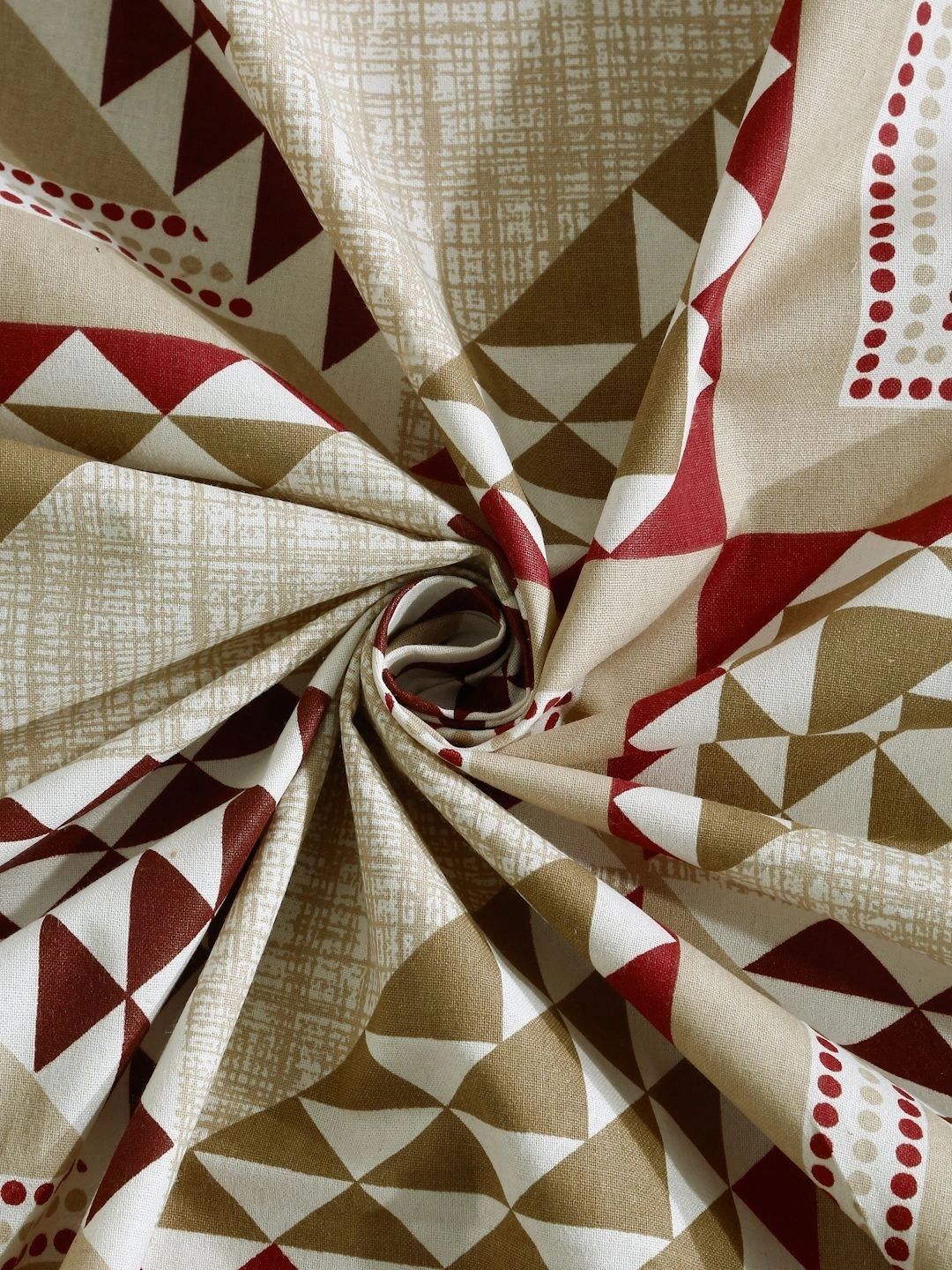 Myntra Elegant Homes Beige & Red Geometric 400 TC Single Bedsheet with 1 Pillow Covers