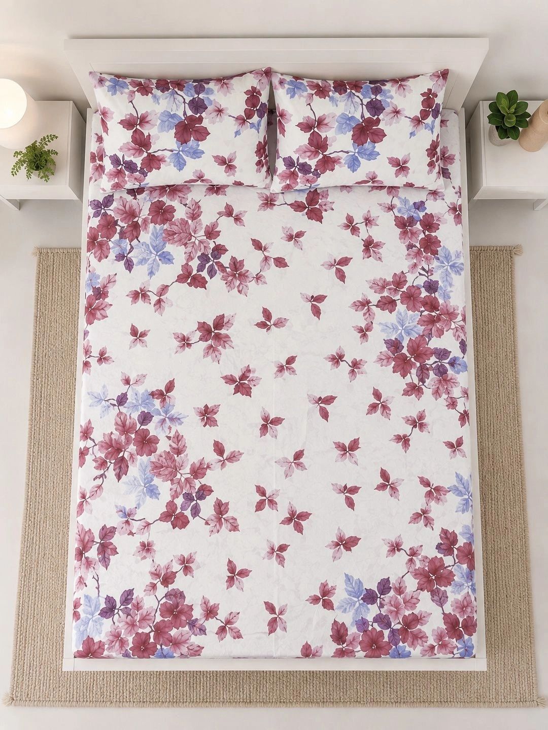 KLOTTHE Cream-Coloured Floral 300 TC King Bedsheet with 2 Pillow Covers