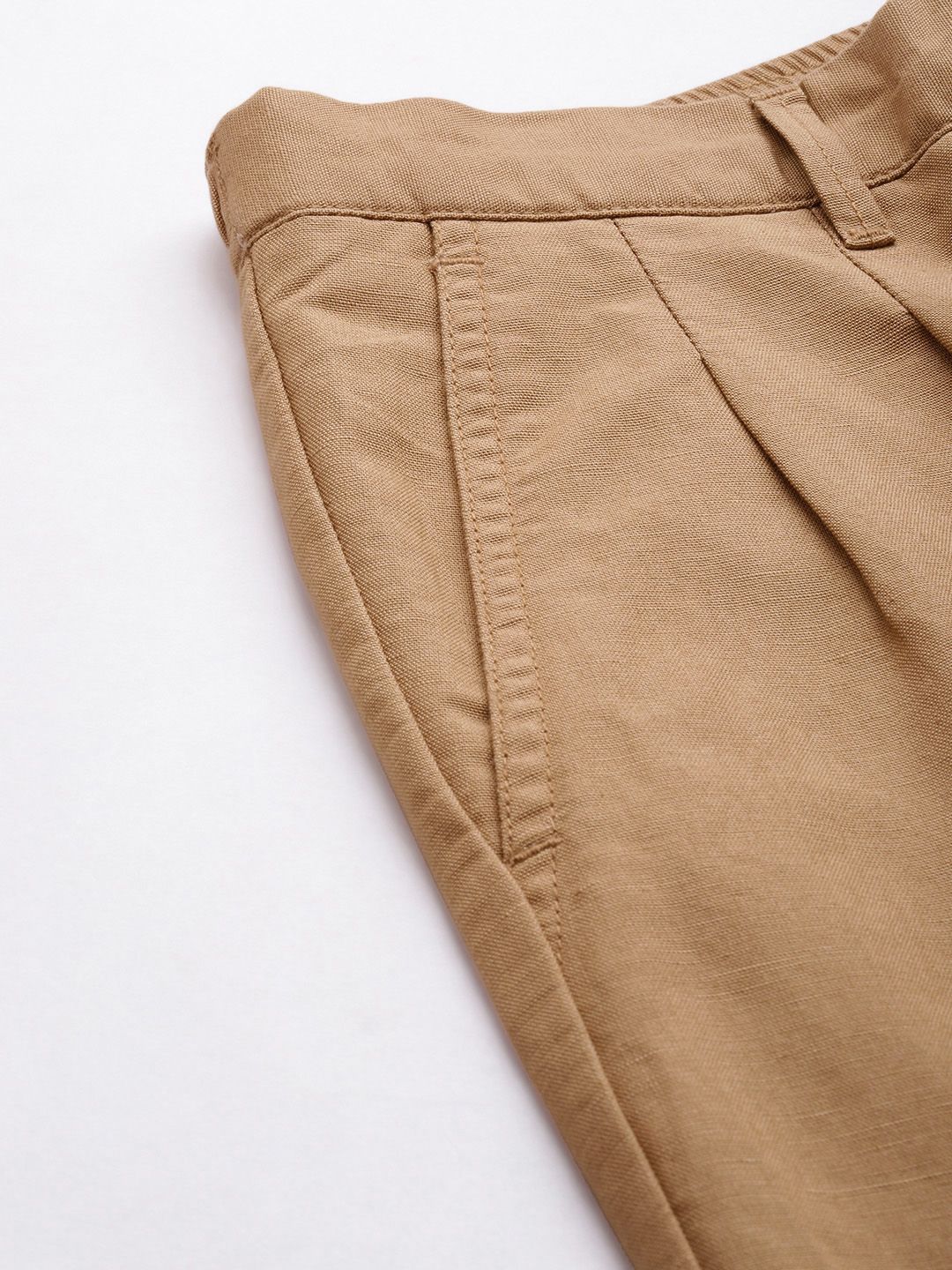 Mr Bowerbird Men Camel Brown Liberal Fit Pleated Trousers