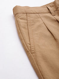 Mr Bowerbird Men Camel Brown Liberal Fit Pleated Trousers