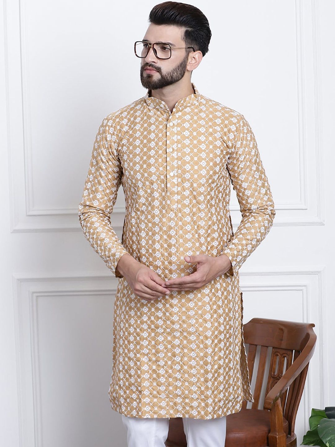 SOJANYA Kerja Benang Sulam Bunga Kurta
