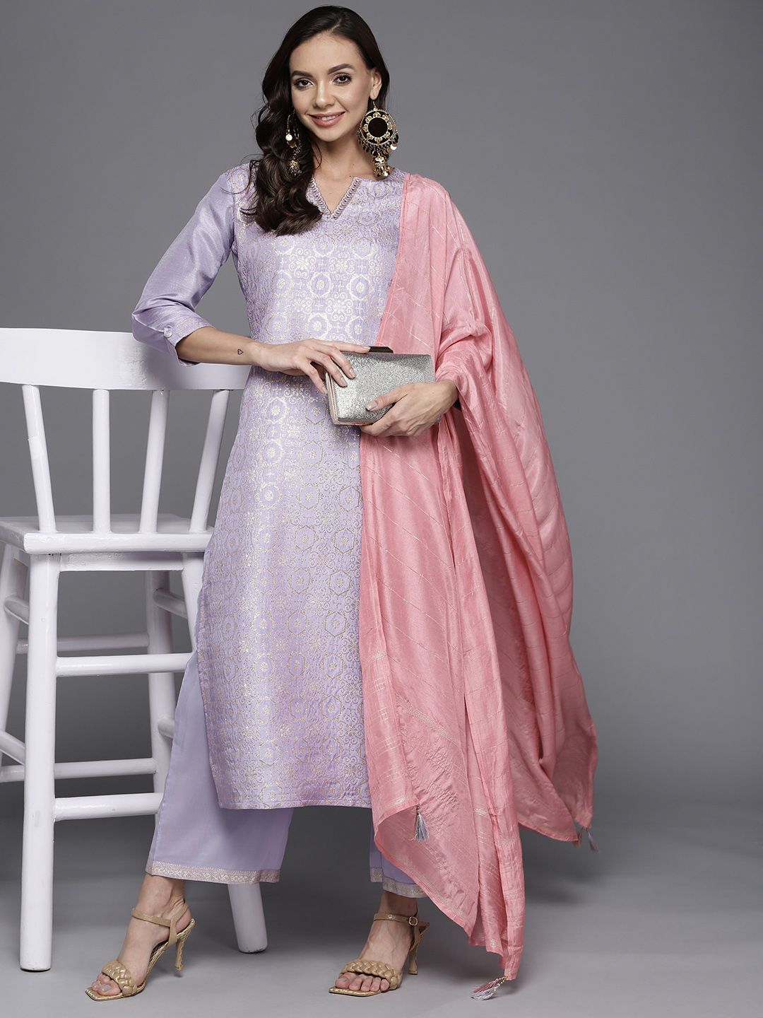 Libas Women Lavender Kurta with Palazzos & With Dupatta