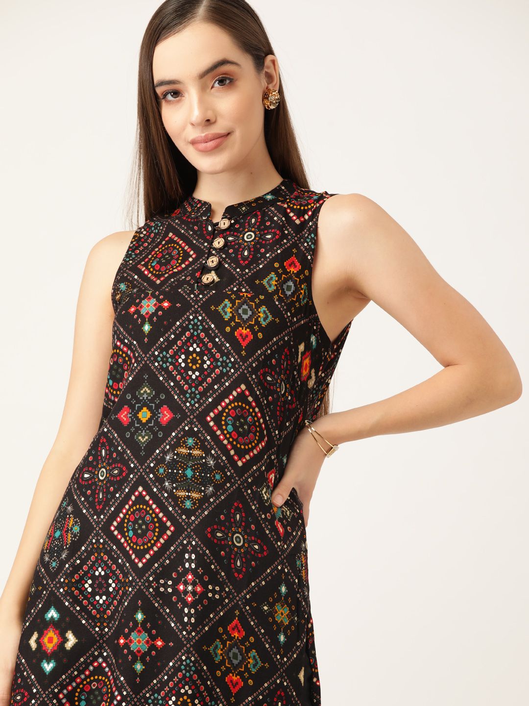 Anouk Women Black & Orange Bandhani Printed Kurta