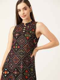 Anouk Women Black & Orange Bandhani Printed Kurta