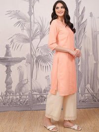 Vishudh Abstract Printed Round Neck Key Hole At Back Straight Kurta