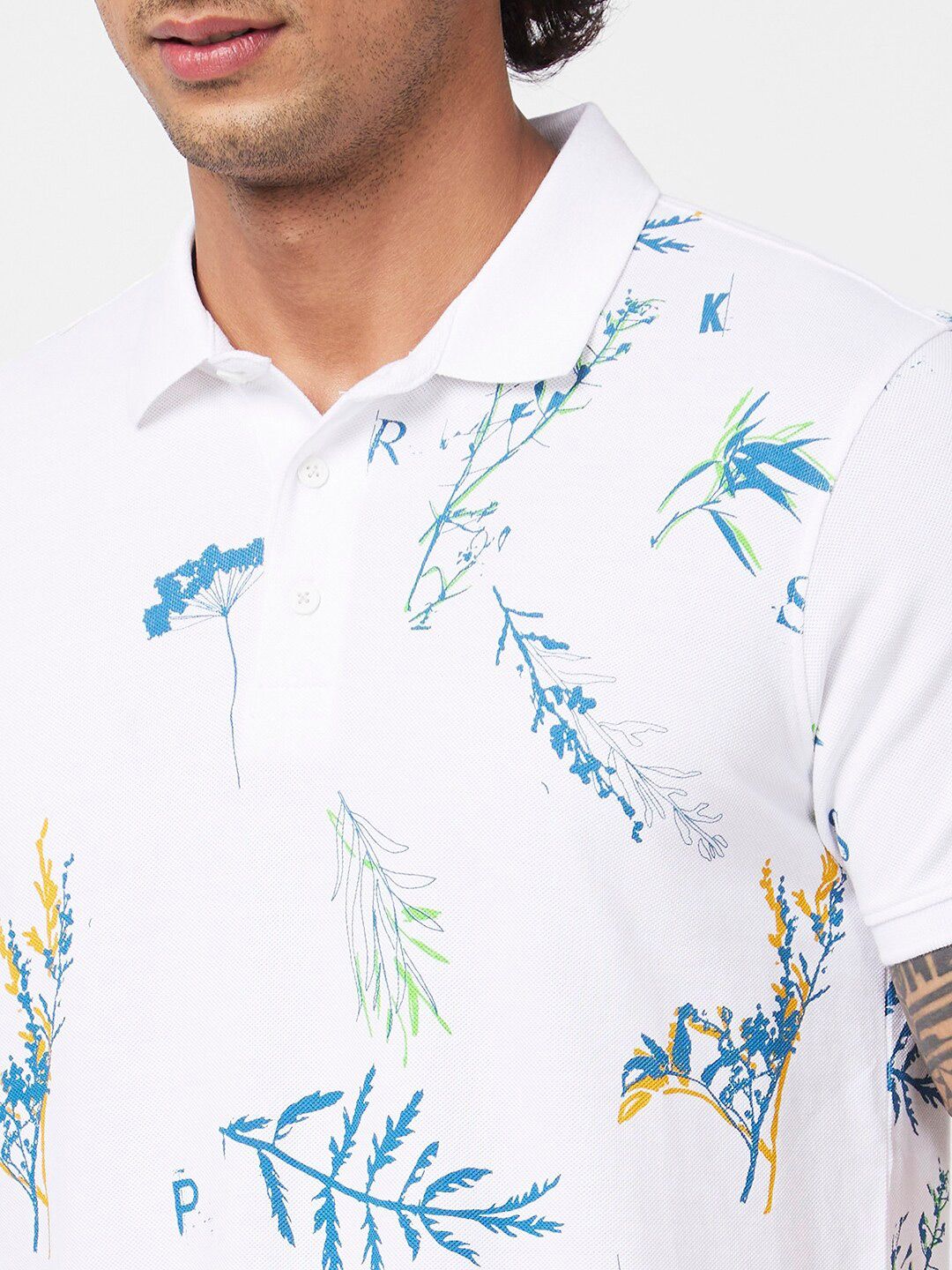 SPYKAR Conversational Printed Polo Collar Cotton Slim Fit T-shirt
