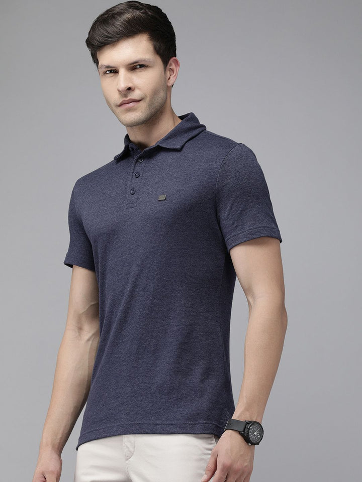 THE BEAR HOUSE Men Navy Blue Polo Collar Slim Fit T-shirt