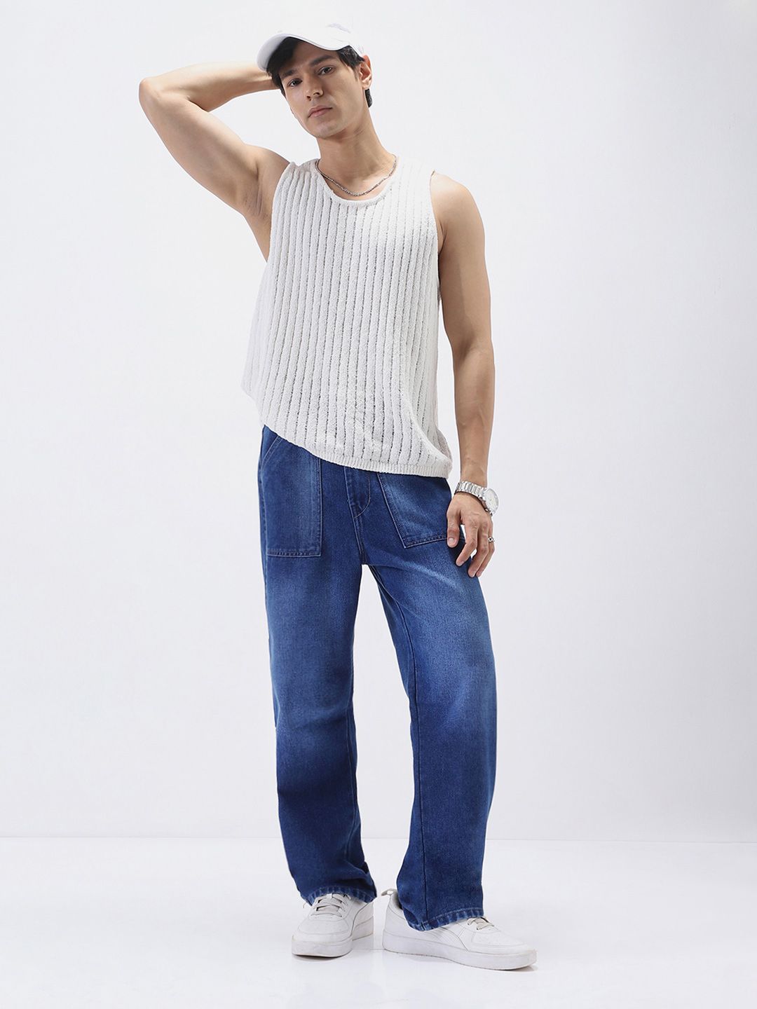 Urbano Fashion Men Loose Baggy Fit Mid-Rise Light Fade Non Stretchable Cotton Jeans