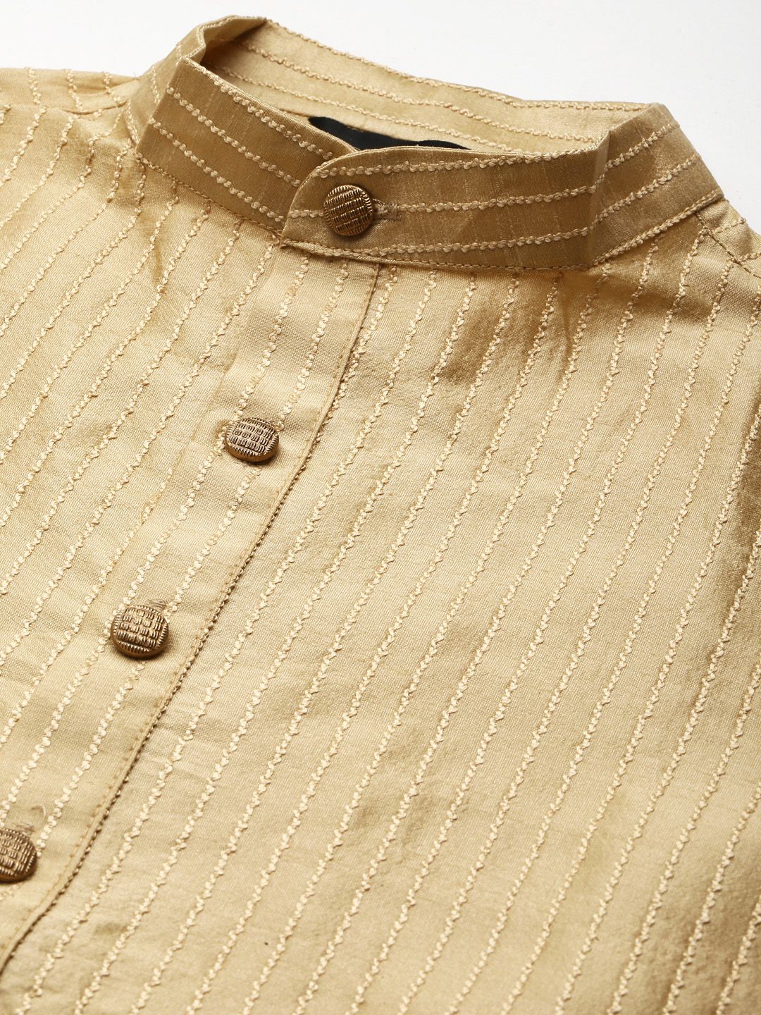 SOJANYA Kurta Lelaki Emas & Beige dengan Jaket Churidar & Nehru