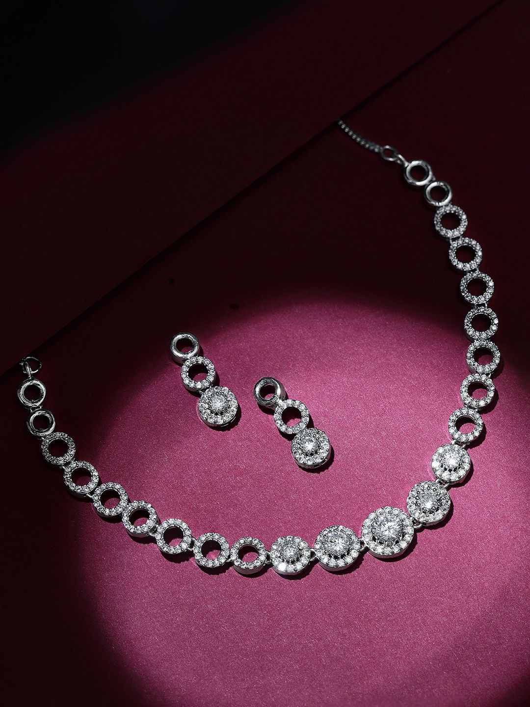 Rubans Rodium-Plated Cubic Zirconia-Studded Minimal Statement Jewellery Set
