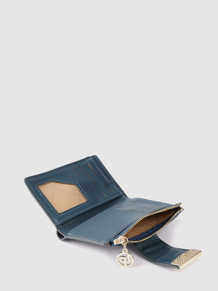 Lino Perros Women Teal Blue Croc Textured Two Fold Wallet