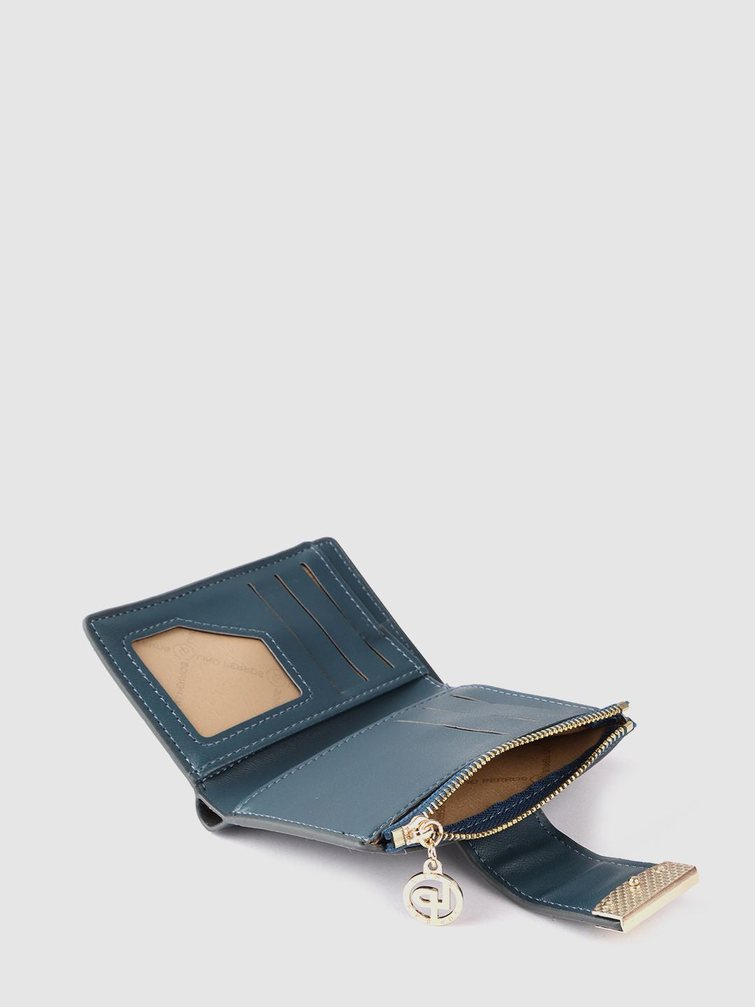 Lino Perros Women Teal Blue Croc Textured Two Fold Wallet