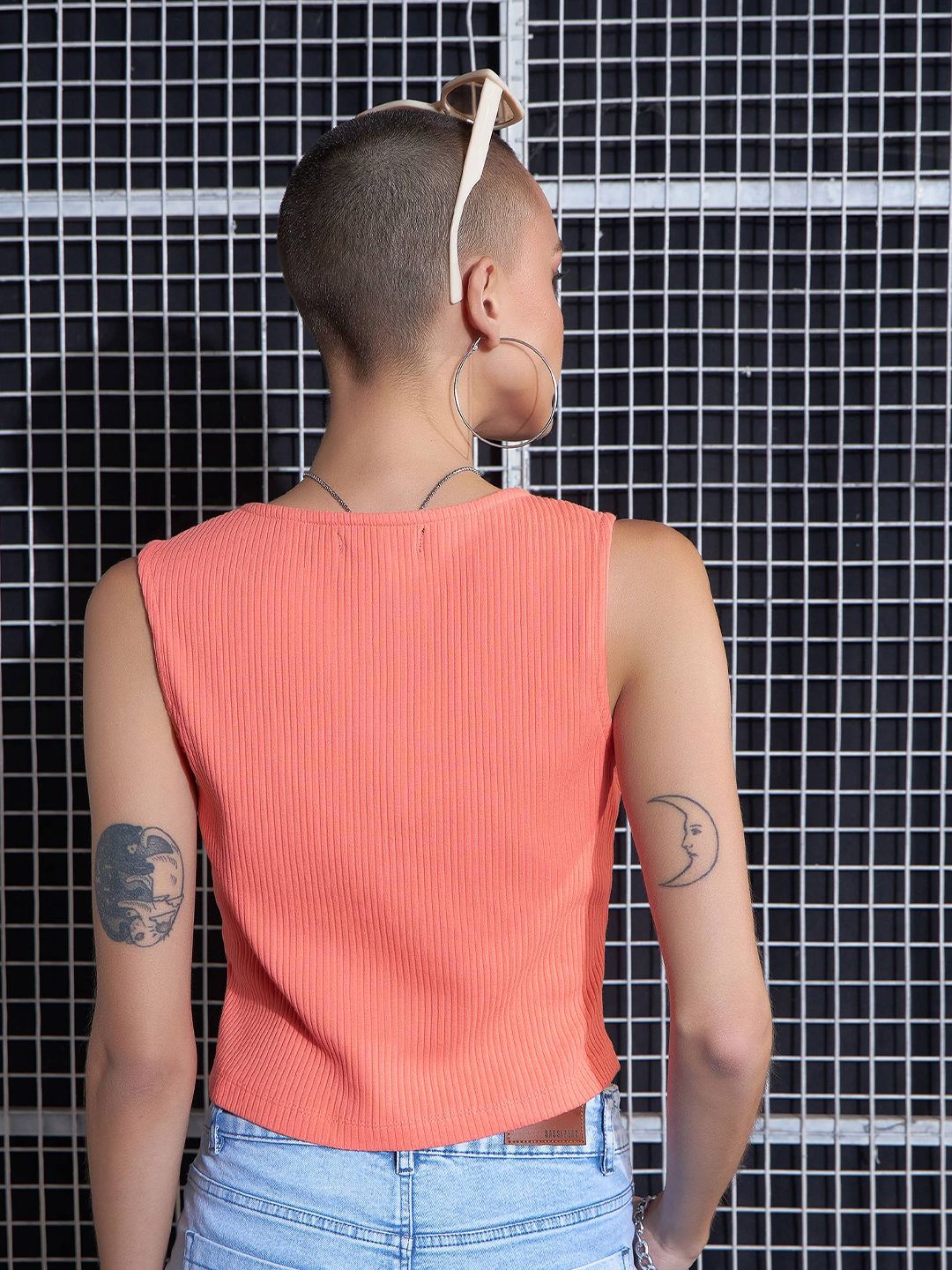 SASSAFRAS Peach-Coloured Square Neck Tank Top