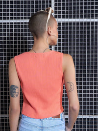 SASSAFRAS Peach-Coloured Square Neck Tank Top