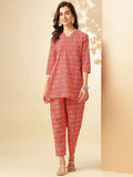 KALINI Ethnic Motifs Printed V-Neck Three-Quarter Sleeves Printed Tunic & Trousers