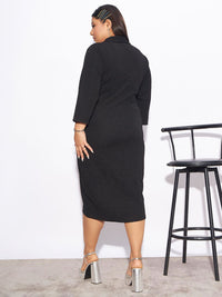 SASSAFRAS Curve Plus Size V-Neck Bodycon Dress