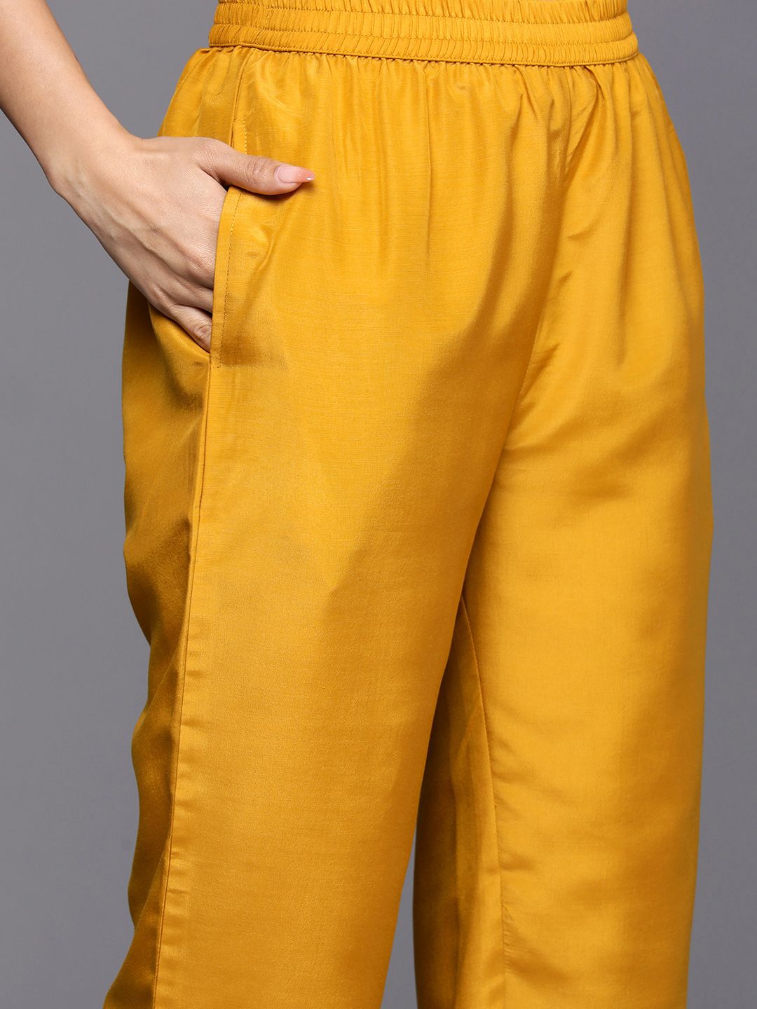 Libas Women Mustard Yellow Floral Kurta with Trousers & With Dupatta