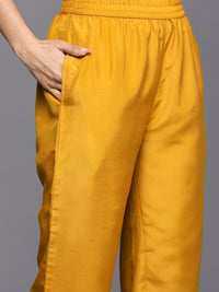 Libas Women Mustard Yellow Floral Kurta with Trousers & With Dupatta