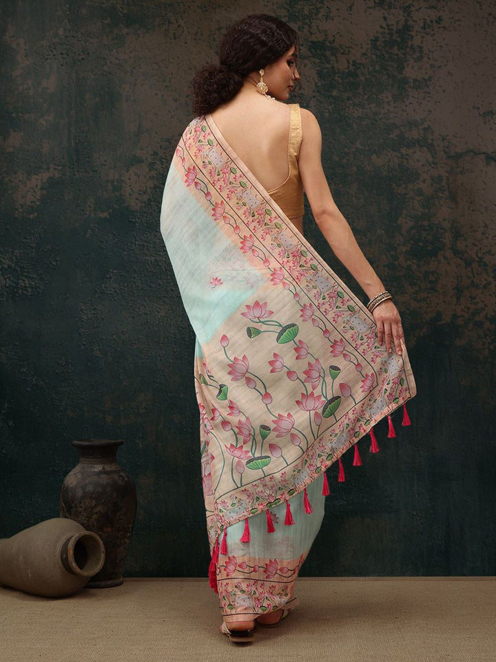 Floral Chanderi Saree With Tassels