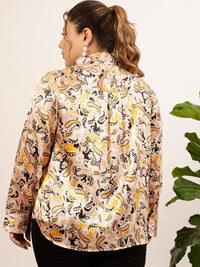 CURVY STREET Plus Size Peach Relaxed Ethnic Motifs Printed Casual Shirt